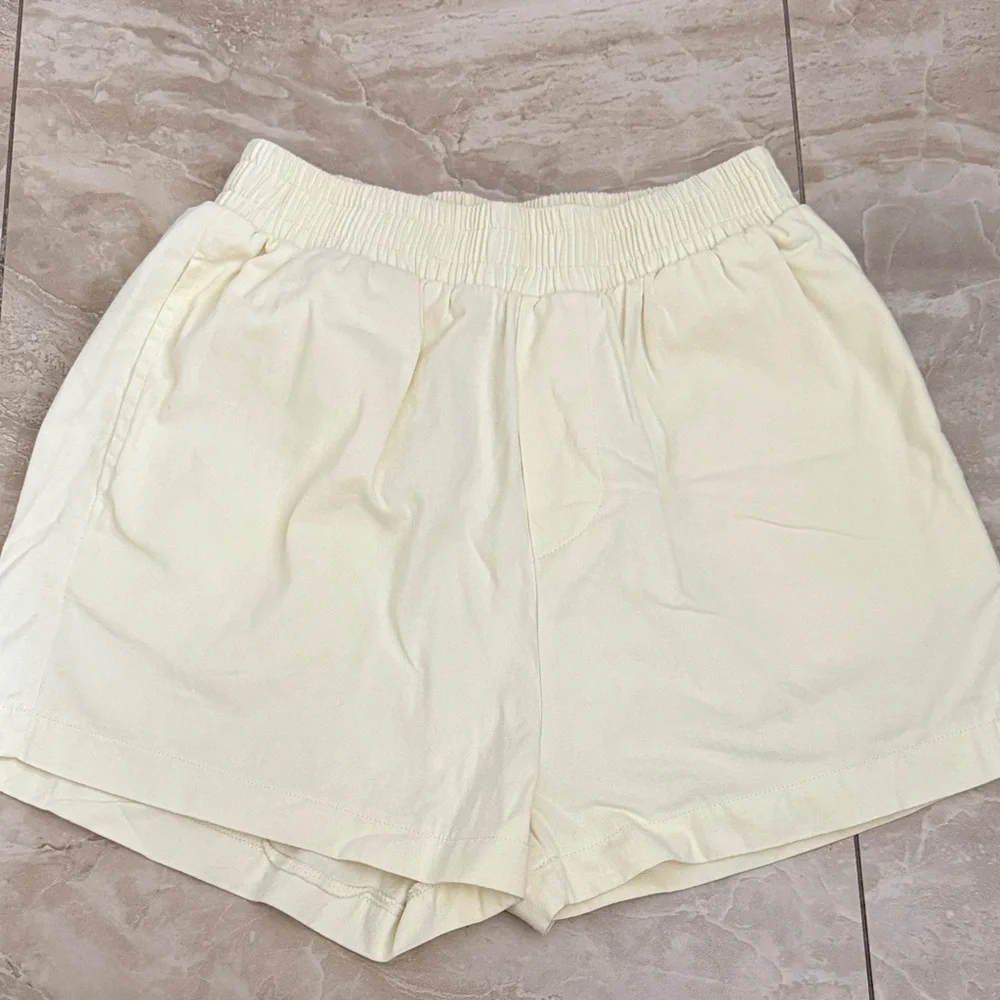 High Waist Women's Cream Cotton Shorts - Picture 1 of 2